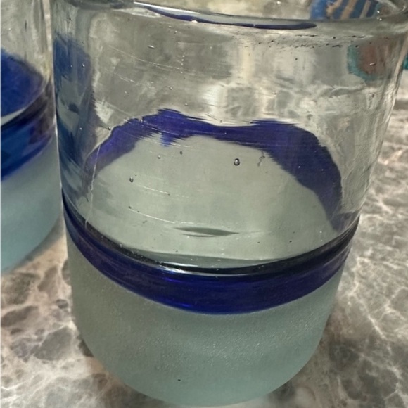 Carlo Moretti Hand Blown Drinking glasses. Lot of 3 Tumblers. cobalt Blue ring 4 - Picture 4 of 5